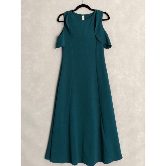 24seven Women's Size Large Short Ruffle Sleeve Maxi Dress Teal NEW - Picture 1 of 7